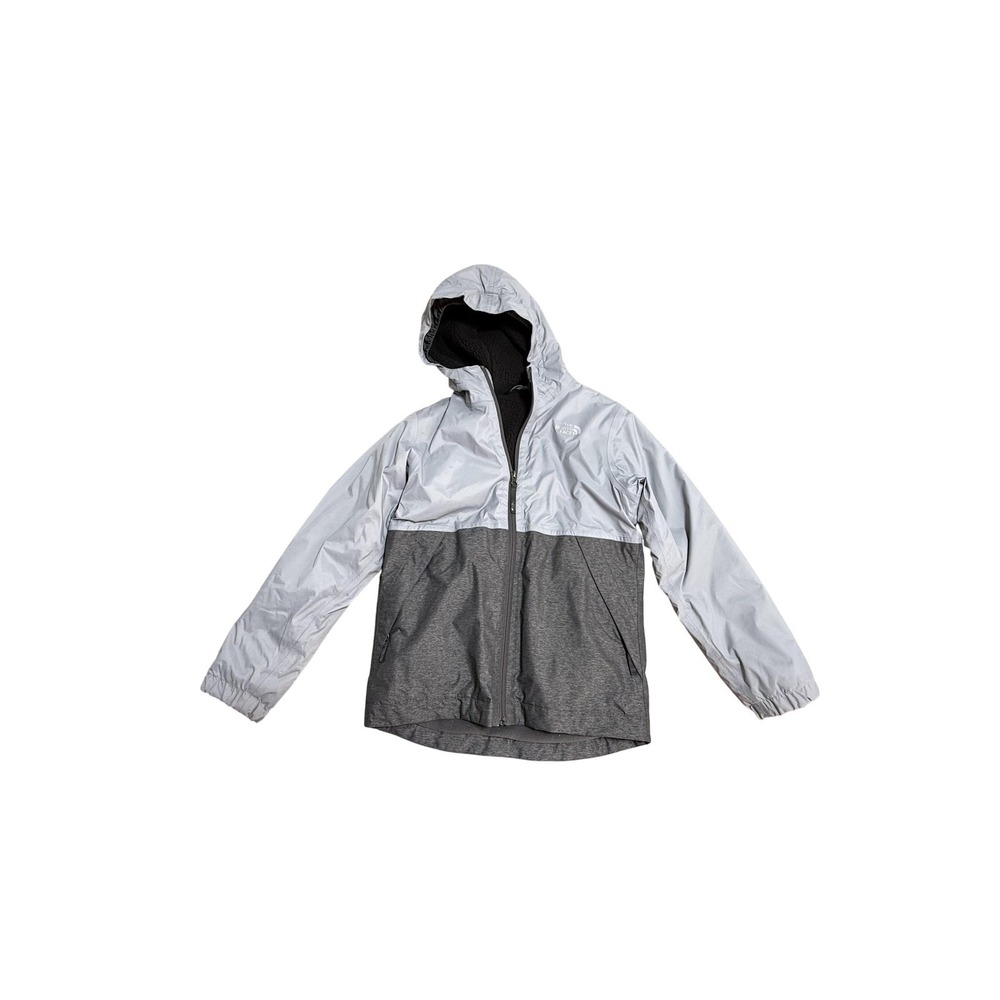 The North Face Jacket Boys 10/12 Gray Hooded Fleece Lined Rain Winter Coat